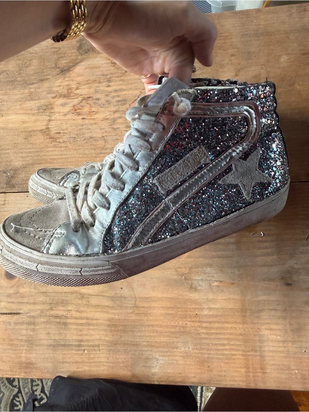Golden Goose FAKE High-Top Sneakers with Multicolor Glitter